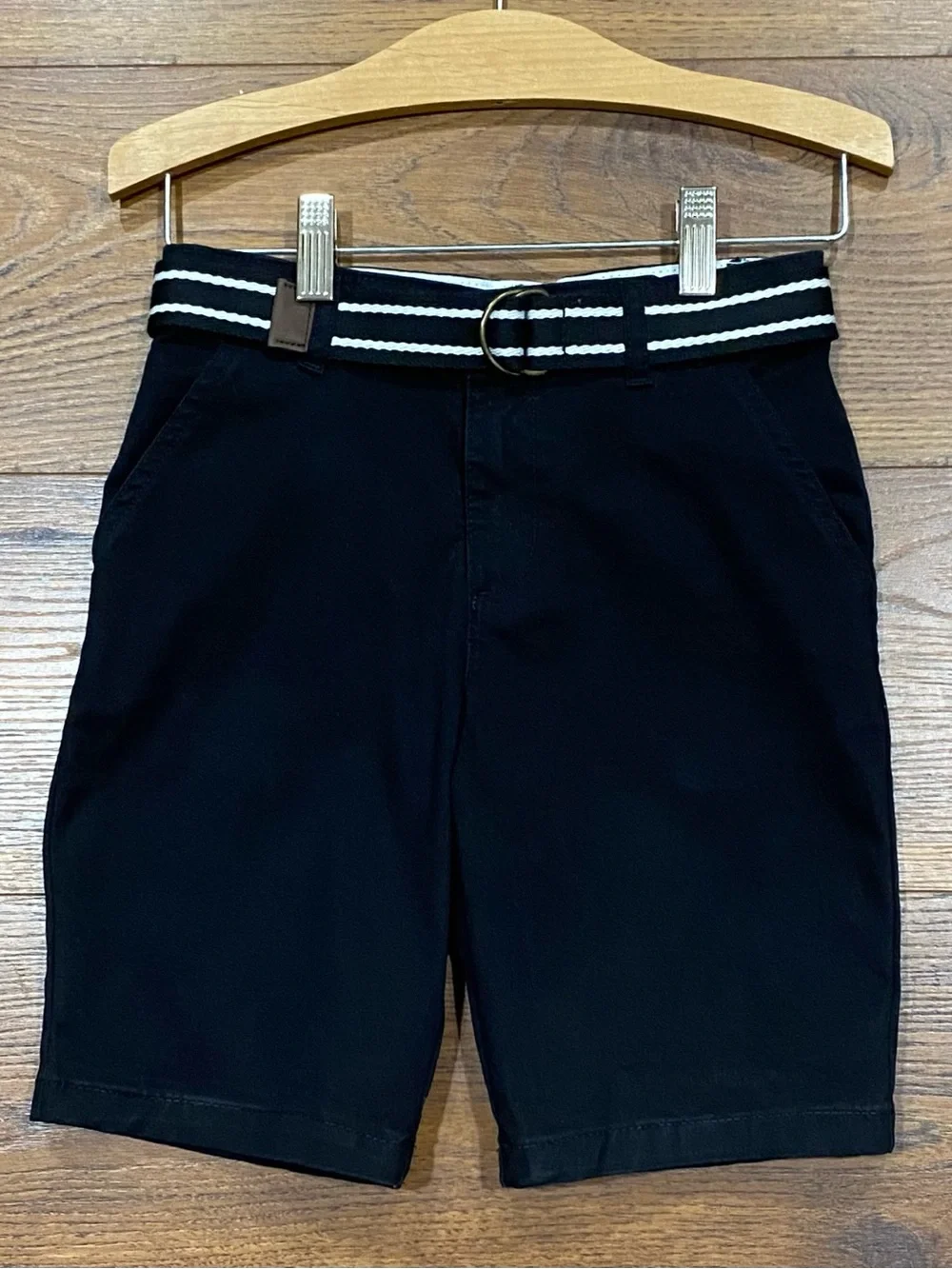 Gymboree Boys Black Wrinkle-Resistant Belted Chino Uniform Shorts Size 7